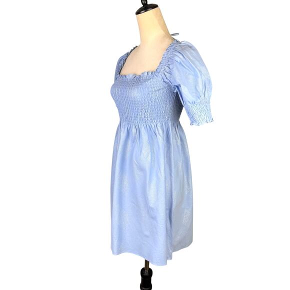 Hill House NWT Athena Nap Dress Light Blue Glitter Check Smocked Mini Babydoll - Picture 4 of 13